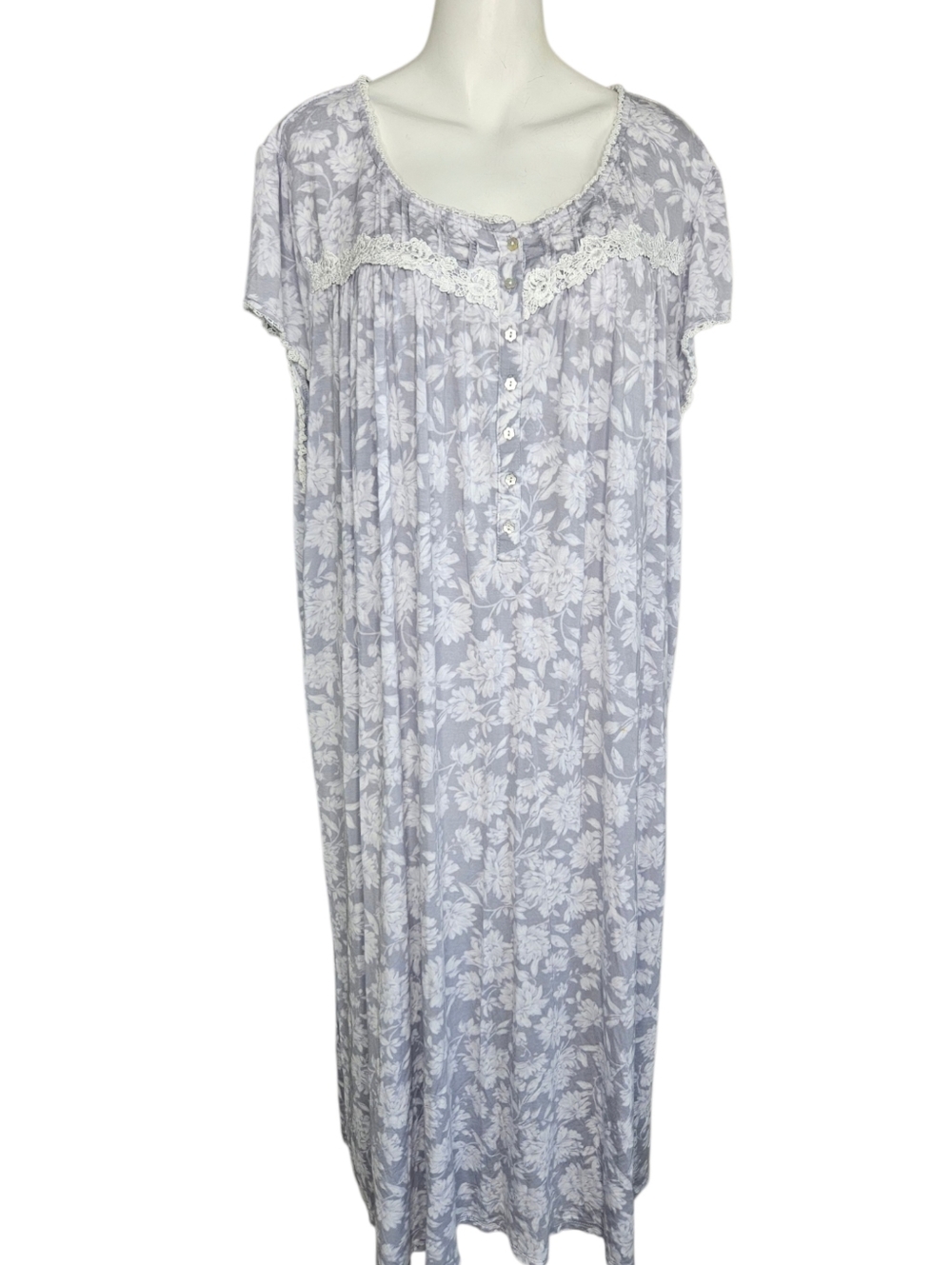 Eileen West Women Floral Lace-Trim Waltz Nightgown Sz 2X/2T Soft Cozy Sleepwear